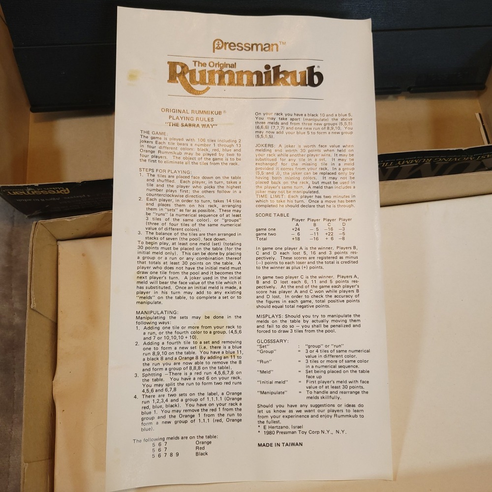 Pressman Rummikub Tile Game Vintage 1980 Black Original Complete Racks Instr - Picture 11 of 12